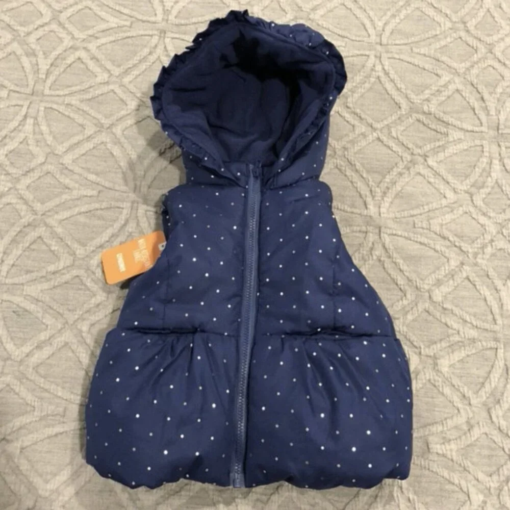 NEW Gymboree 6-12m Blue Polkadot Hooded Puffer Vest
